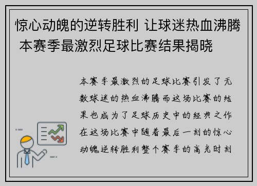 惊心动魄的逆转胜利 让球迷热血沸腾 本赛季最激烈足球比赛结果揭晓