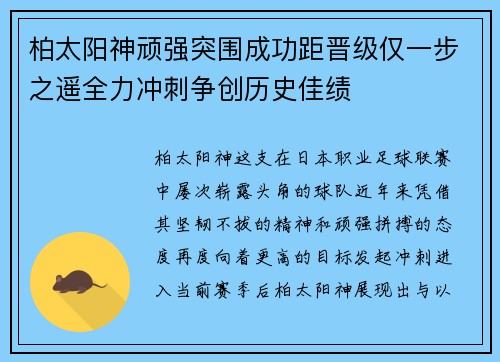 柏太阳神顽强突围成功距晋级仅一步之遥全力冲刺争创历史佳绩